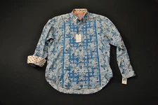 NWT Robert Graham LS Shirt Men's XL White Blue Embroidered 20424S