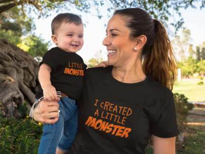 I Created A Little Monster Family Halloween T-Shirts Matching Mum
