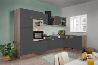 Küche Küchenzeile Winkelküche Eiche York Grau Oliver 340 x 172 cm Respekta - Bild 1 von 4