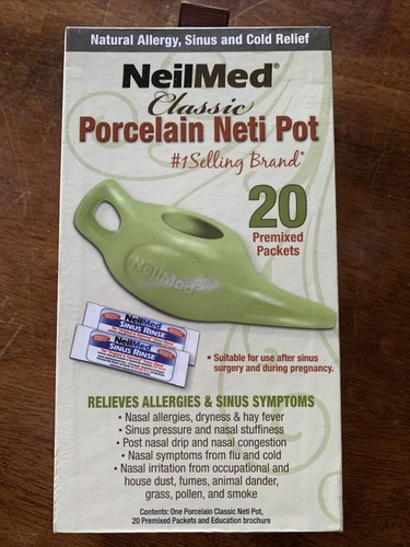 NeilMed Classic Porcelain Neti Pot Allergy Relief 20 Premixed Packets NEW