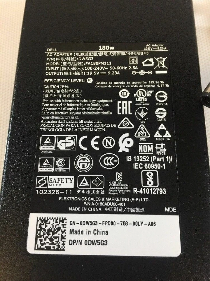DELL 180W 19.5V 9.23A AC Adapter for Alienware Precision DA180PM111 FA180PM111 - Image 3 of 3