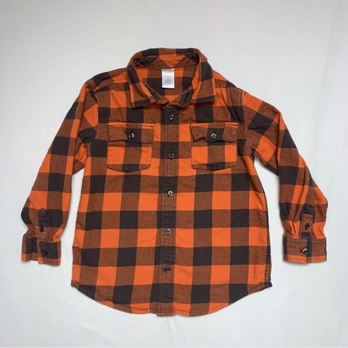 GAP Flannel Orange Plaid Button Down Boy's S 5-6 Western