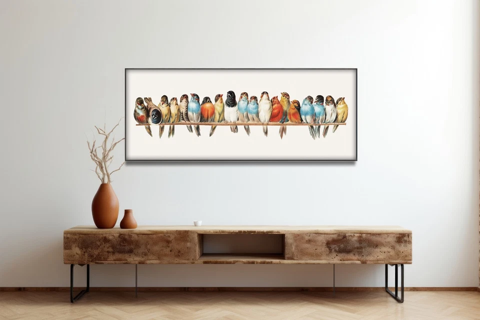 Um poleiro de pássaros em um fio - Decoração de arte de parede vintage presente estreito para amantes de pássaros - Imagem 3 de 3