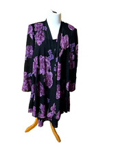 S.L. Fashions Womens 2 piece poly Dress, Purple on black sz 12, metallic roses