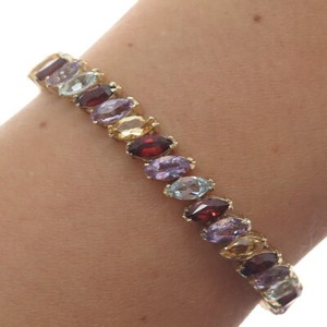 Authentic 925 Sterling Gold Plated Amethyst Topaz Citrine Garnet Tennis Link Bracelet 7.5"