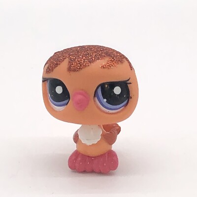 Littlest Pet Shop~#2516~Pigeon~Orange Pink White~Copper Glitter~Purple Dot Eyes