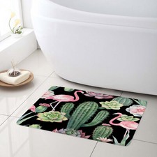Flamingo Green Cactus Black Bath Mat for Bathroom Mat Bath Rug Doormat 24x16Inch