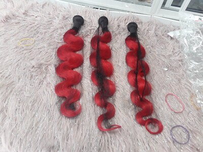 12A 26+28+28 BRASILIAN VIRGIN HUMAN HAIR BODY WAVE 1B/RED 2TONES ROOT OMBRE 300g