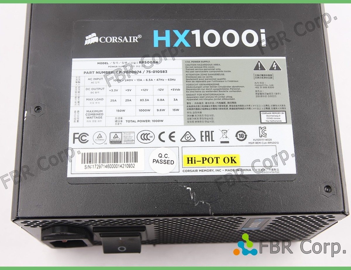 Corsair HX1000i RPS0004 Modular 1000W Computer Power Supply Corsair HX1000i RPS0004 Modular 1000W Computer Power Supply