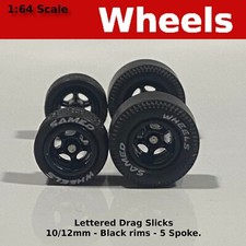 Muscle Car Long Axle - Black 5 Spoke Drag Slicks - 10mm12mm For Hot Wheels Muscle Car Long Axle - Black 5 Spoke Drag Slicks - 10mm12mm For Hot Wheels