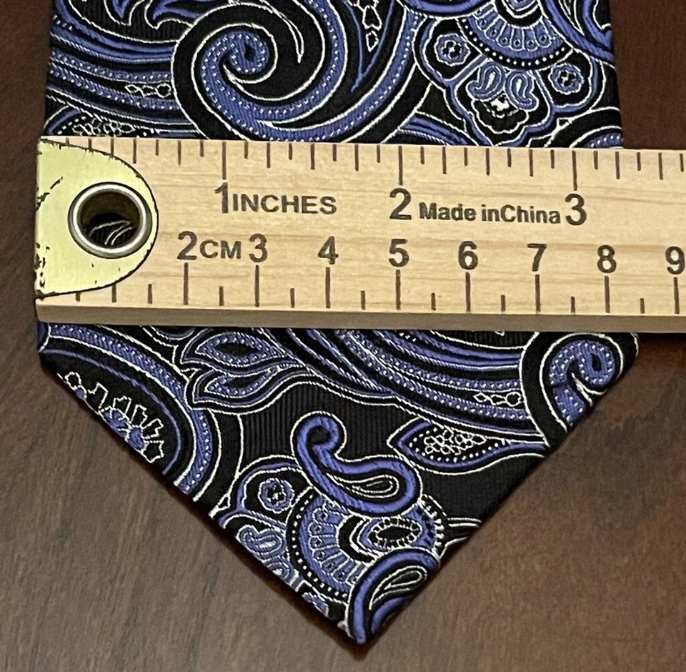 Corbata Roundtree & Yorke azul negra hecha a mano 100 % seda para hombre hecha en China Foto 4 de 4