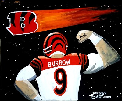 CINCINNATI BENGALS JOE BURROW PAINTING  ON 20X16 INCH CANVAS. ALL HAND-PAINTED