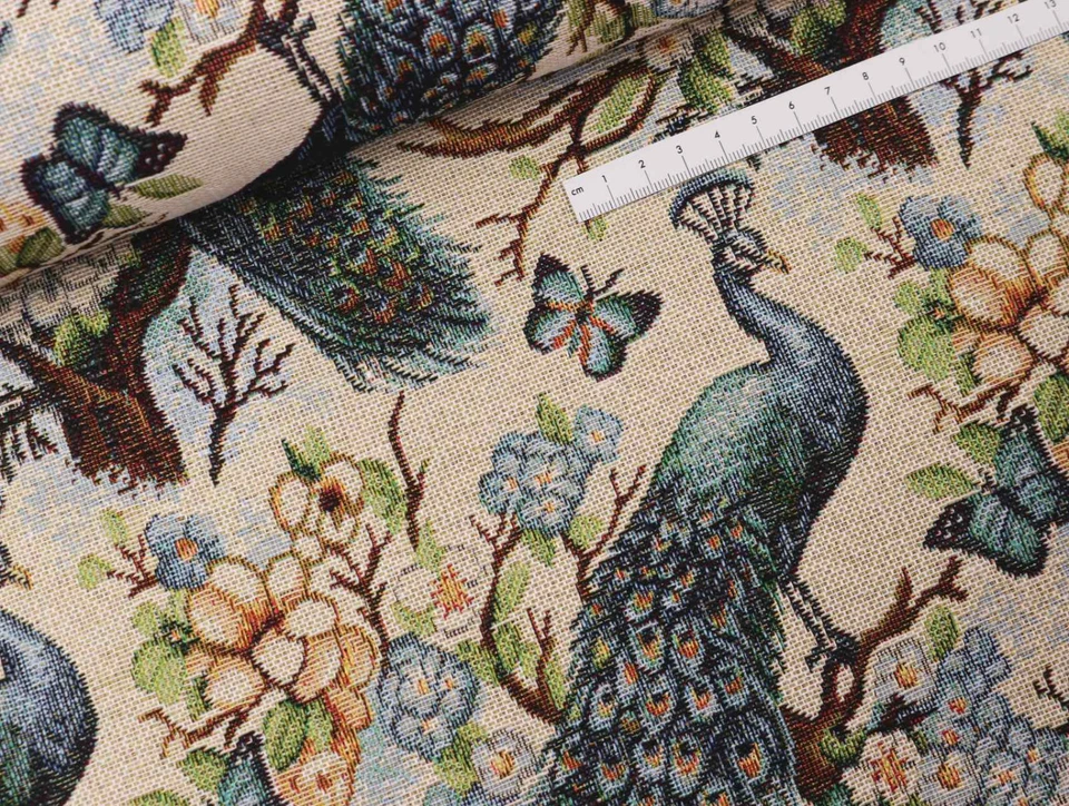 GOBELIN Stoff Dekostoff Taschenstoff Kissen Polster PFAU KIRSCHBLÜTEN EUR19,98/m - Bild 2 von 2