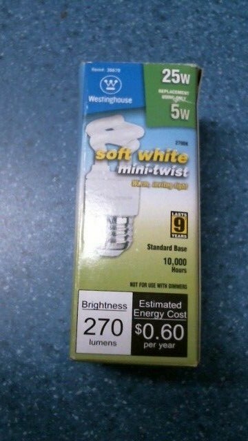 Westinghouse Compact Fluorescent Light Bulb 5W Soft white mi