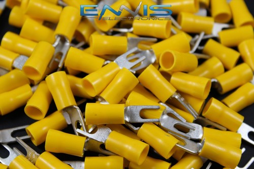 10-12 GAUGE VINYL SPADE # 6 YELLOW 25 PK CRIMP TERMINAL CONNECTOR AWG GA CAR - Picture 3 of 4