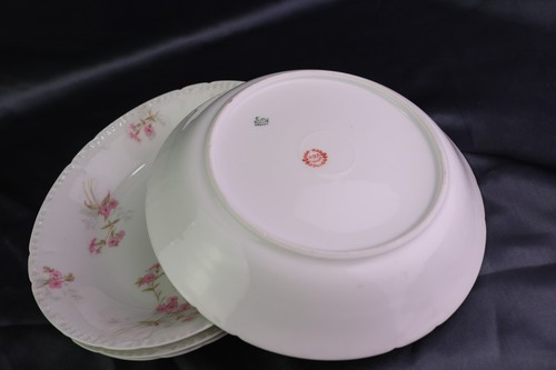 4 GDA Limoges 5 1/8 " SOUP BOWLS Pink Flower Green Gray Leaves Embossed - Picture 6 of 7