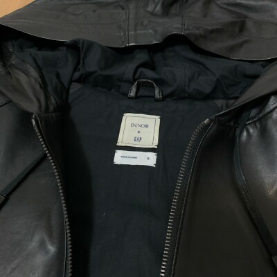 Gap x GQ En Noir Black Hooded Leather Jacket Small Rare | eBay