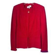 St. John Collection santana knit zip up blazer jacket size 6 button seaming red