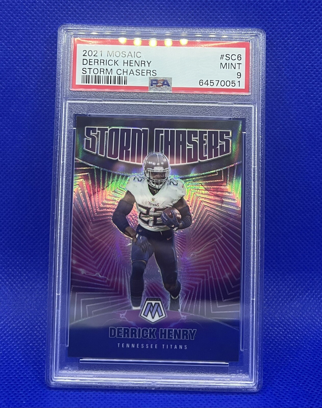 2021 Derrick Henry Mosaic SSP Case Hit Storm Chasers Card PSA 9