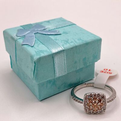 Bomb Party Ring RBP3971 Vision Of Happiness Smokey Topaz CZ Sz 10 Rhodium Plated