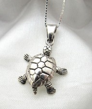 Solid 925 Sterling Silver Turtle Necklace Chain Gift Box