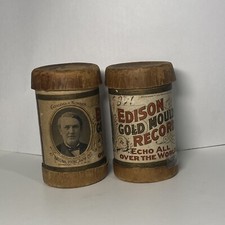 2 Edison Gold Moulded Records Wax Cylinder Container, Broken Record No 8750