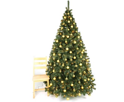 Knstlicher Weihnachtsbaum 240cm geschmckt mit goldenen Kugeln und LEDs, |  eBay.de