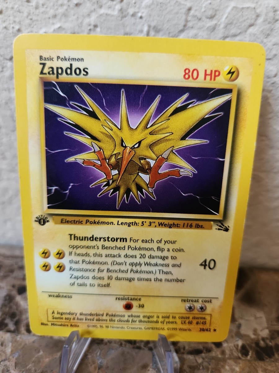 Pokemon TCG Zapdos 1st Edition 30/62 Fossil Set Rare Vintage 1999
