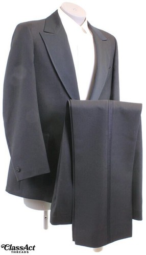 After Six Black Tuxedo 2 Pc Suit 1 Btn Polyester Flat Fronts 39" Waist