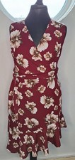 Tenki BNWT Maroon Floral Asymmetric Hem Dress - Size 14 - Wrap Front Occasion