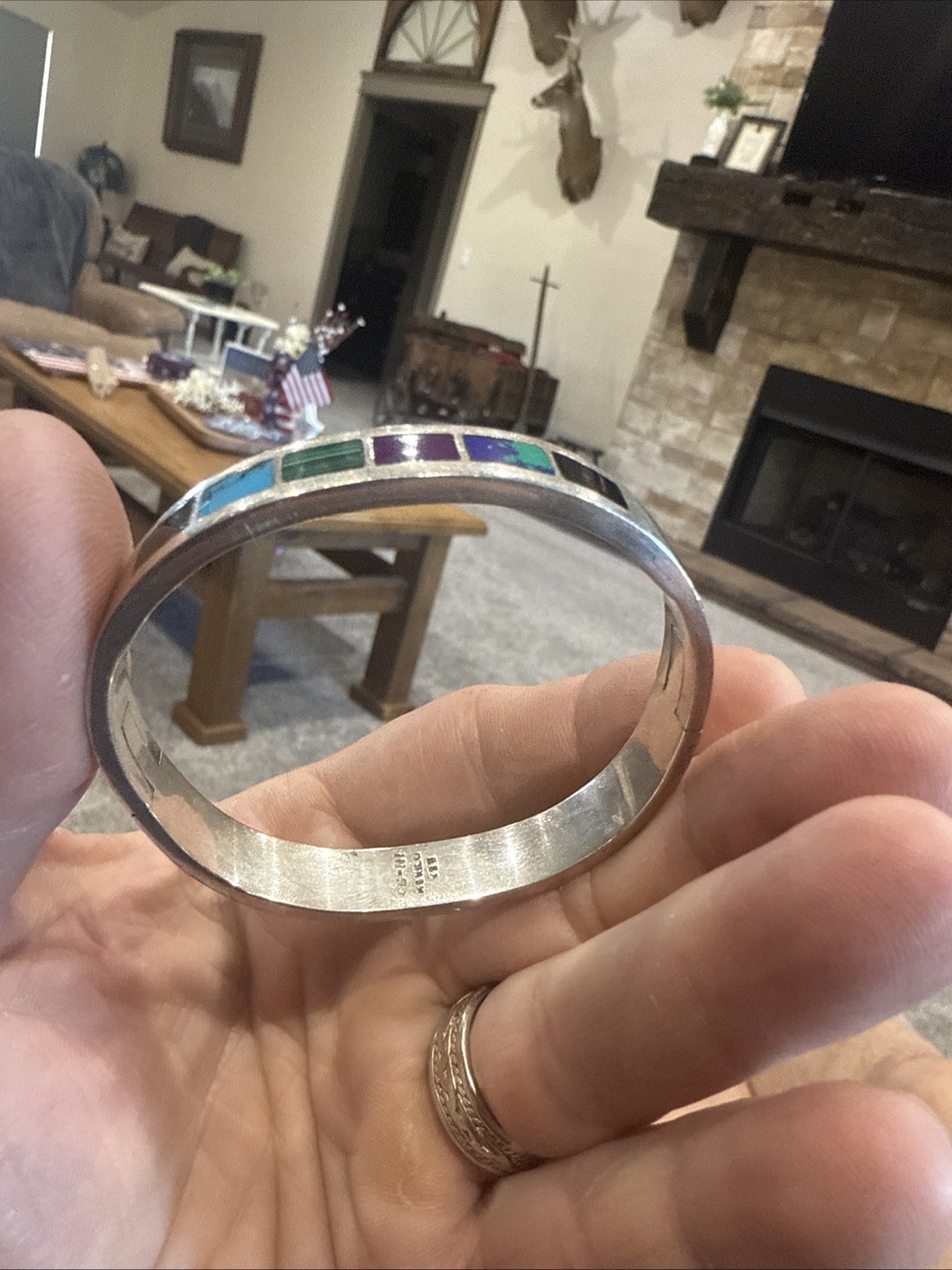 Sterling Silver Multi Stone Hinged Bangle Bracele… - image 3