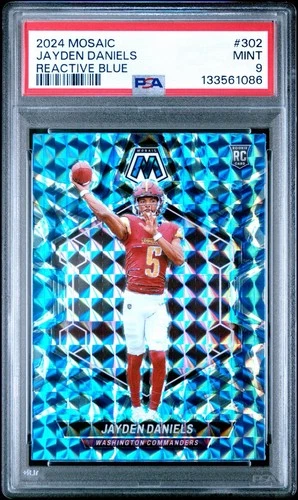 2024 Panini Mosaic Rookies Jayden Daniels Reactive Blue Mosaic Prizm (RC) PSA 9