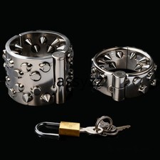 Stainless Steel Ball Stretcher Spike Ring Metal Lock Scrotum Pendant Bondage Men