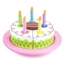 Deluxe Pretend Play Wooden Happy Birthday Party Cake Set - 13 Piece Set 