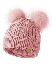 Beanies Women with Double Pom Pom, Winter Hats for Women Cold One Size Pink