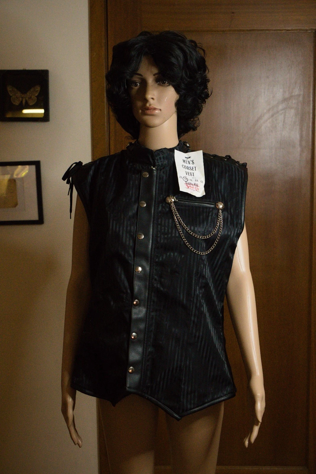 Mens Gothic Steampunk Corset Vest 3X Black Chain Buckle Lace Up Victorian Cospla - product detail image 1
