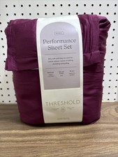 Threshold Performance Queen Sheet Set 400 Thread Ct Wine Red Cotton Sateen NEW