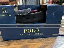 Polo Ralph Lauren Women's Black With Red Plaid Inside Slippers Size 11
