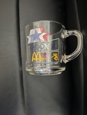 McDonald's 1984 Olympics Clear Glass Coffee Mug Great Graphics Made In Usa