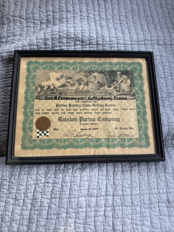 Rare Purina Poultry Chow Selling Course Diploma 1929 Ralston Purina Company