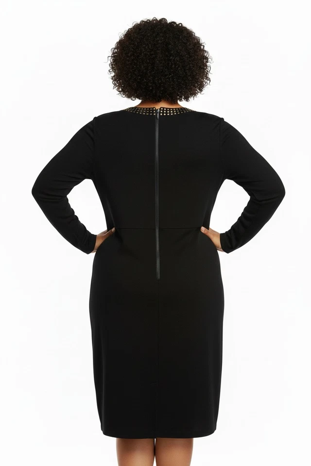 EXCLUSIVELY MISOOK WOMEN'S BLACK & GOLD KNIT LONG SLEEVES 0X KNIT DRESS - Image 2 of 4