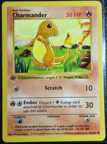 Charmander 1st Edition Shadowless 46/102- 1999 Pokemon
