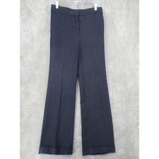 Ann Taylor Pants Womens 8 Wide Leg Trousers Cuffed Pinstripe Office Career Navy