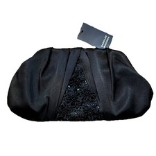 Badgley Mischka Black Satin Beaded Evening Clutch Bag TBF-908 Designer Accessory