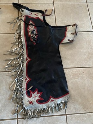 BULL BRONC  Rodeo Chaps western BLACK RED SILVER FLASHY BLING ships for free