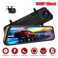 10" 1080P Mirror Dash Cam,Full Touch Screen Backup Camera Front and Rear View