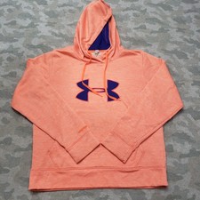 Under Armour Sweatshirt Womens Large Orange Coldgear Pullover Hooded Pockets
