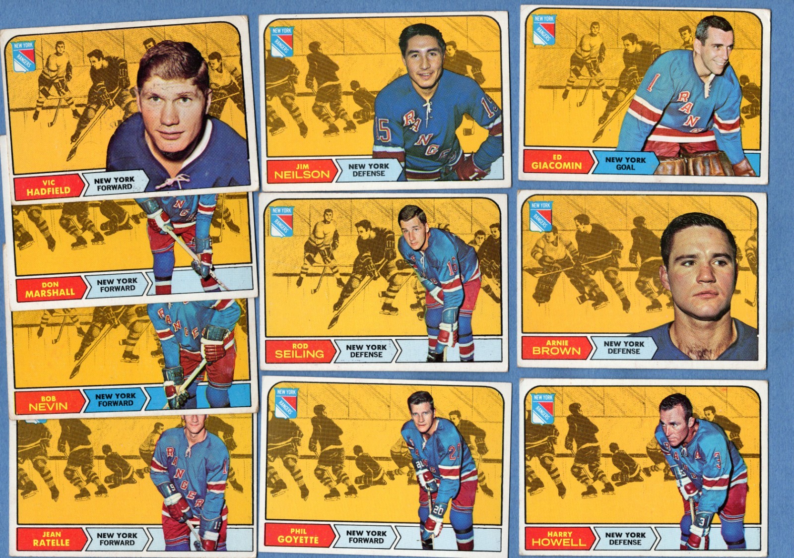 1968-69 Topps Hockey - New York Rangers - 10 Card Lot - Jean Ratelle - Rangers