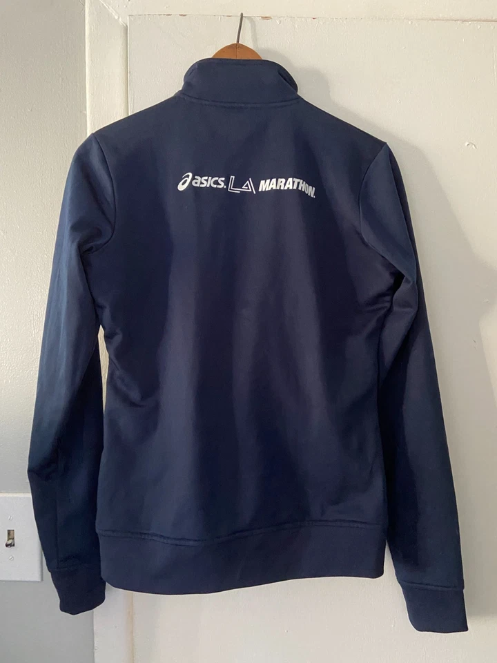 亚瑟士洛杉矶马拉松蓝色全拉链田径夹克女式小号 KTLA5 — 第 4/4 张图片