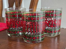 HOUZE Vintage Seasons Greetings Rocks Glasses Tumblers Set of 3